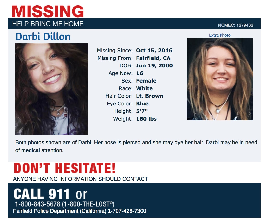 Missing Darbi Dillon Fairfield CA